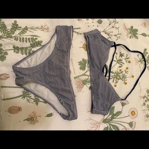 Target navy and white striped bikini